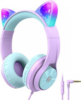 Casti Bluetooth pentru copii iClever, violet/ albastru