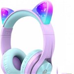 Casti Bluetooth pentru copii iClever, violet/ albastru