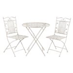 Set 2 scaune pliabile si masa fier forjat alb patinat Leaves CC5Y0385