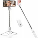 Selfie stick trepied Bluetooth cu telecomanda ATUMTEK, reglabil, aluminiu, argintiu/alb, 100 cm