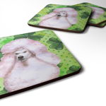 Caroline`s Treasures White Standard Pudel St Patrick`s Foam Coaster Set de 4, verde 3 1/2 x 3 1/2, 