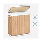 Cos de rufe cu 3 compartimente, Vasagle, 60 x 40 x 61.5 cm, bambus, 150 L, bambus, natural, Vasagle