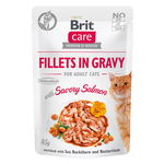 Brit Care Fillets Ingravy, Somon, plic hrană umedă fară cereale pisici, (în sos), 85g, Brit Care