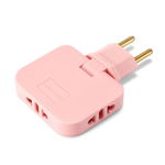 Adaptor Triplu Stecher Pentru Priza Techstar® TS-A3 Cu Rotire 180°, 250V, 10A, Compatibil EU/US, Roz