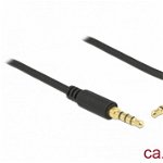 Cablu Stereo Jack 3.5 mm (pentru smartphone cu husa) 4 pini unghi 0.5m T-T Negru, Delock 85607, Delock