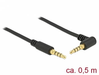 Cablu Stereo Jack 3.5 mm (pentru smartphone cu husa) 4 pini unghi 0.5m T-T Negru, Delock 85607, Delock