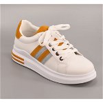 Pantofi sport alb cu dungi galben mustar pentru dama - cod 53A472, 