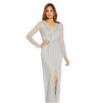 Imbracaminte Femei Adrianna Papell Long Sleeve Metallic Mesh Long Mother-of-the-Bride Gown Coastal Fog, Adrianna Papell