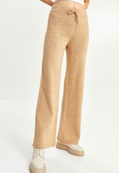 Pantaloni din tricot cu croiala ampla si talie inalta