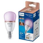 Bec LED RGB inteligent Bulb P45, Wi-Fi, Bluetooth, E14, 4.9W (40W), 470 lm, lumina alba si color (2200-6500K), Philips