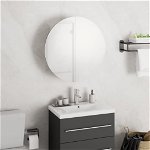 vidaXL Dulap de baie cu oglindă rotundă și LED, alb, 40x40x17,5 cm, vidaXL