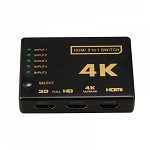 Switch HDMI 2.0 HDCP 2.2 4K x 2K 60Hz RGB 4:4:4 HDR10 5in 1 out cu teleocmanda IR negru, krasscom