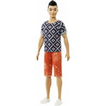 Mattel - Papusa Ken , Fashionistas,  Cu tricou alb negru mozaic, Multicolor