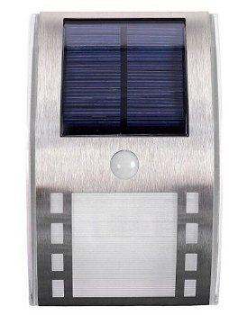 Lampa solara LED de perete Flink LS-7451B, cu senzor de miscare, 1.2W, 50 lm, acumulator 500 mAh 3.2V, otel inoxidabil