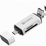 Cititor de carduri SD, MicroSD cu conectare USB-C, USB, MicroUSB Sandberg 136-28, argintiu