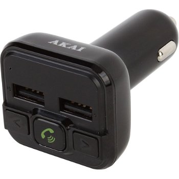 Modulator FM Akai FMT-20BT, cu bluetooth 4.2, suporta stick USB pana la 32MB, MP3 player prin USB, 2 port-uri de incarcare USB 5V, negru