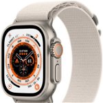 Smartwatch Apple Watch Ultra Cellular, ecran LTPO OLED, Bluetooth, Wi-Fi, GPS, Bratara textil L 49mm, Carcasa titanium, Rezistent la apa 10ATM (Roz), Apple