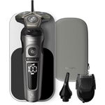 Aparat de barbierit Philips Shaver Seria 9000 Prestige SP9872/15, Umed si uscat, Tehnologie SkinIQ, Capete Ultraflex, Senzor Smart Hair, Lame NanoTech, Autonomie 60 min, Incarcare Wireless, Suport de incarcare, Toc de transport premium (Gri), Philips