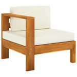 Canapea de mijloc cu 1 cotiera vidaXL, alb crem, lemn masiv de acacia, 70 x 65 x 60 cm, 10.4 kg