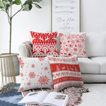 Set 4 fețe de pernă din chenille cu model de Crăciun Minimalist Cushion Covers Red Snowflakes, 55 x 55 cm, Minimalist Cushion Covers