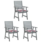 Set scaune de masa de exterior cu perne vidaXL, 3 buc., lemn masiv acacia, 56 x 62 x 92 cm, 19.44 kg 3064441