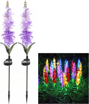 Set de 2 flori pentru gradina cu incarcare solara, LED, plastic, mov