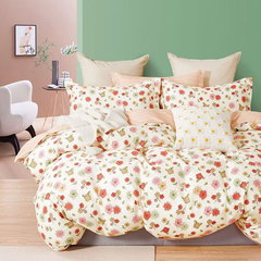 Lenjerie de pat percalle Ralex Pucioasa PRC124, 100% bumbac, crem, imprimeu floral multicolor, King size 6 piese