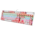 Tastatura gaming, mecanica Pinky Promise, 104 taste, RGB, 9 moduri de iluminare, USB, culoare Alb cu Roz