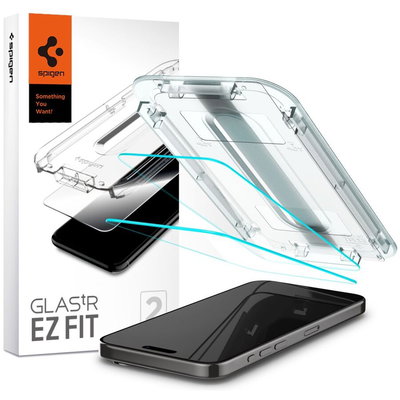 Folie de protectie Ecran Spigen GlastR EZ FIT pentru Apple iPhone 15 Pro Max, Sticla Securizata, Full Glue, Set 2 bucati AGL06872, Spigen