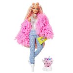 Papusa Barbie by Mattel Extra Style Fluffy Pinky GRN28 cu figurina si accesorii, Barbie
