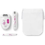 Set epilator Philips Satinelle HP6549\/00, Discuri metalice, 20 Puncte de prindere, 1 Viteza, 2 Accesorii, Alb\/Roz