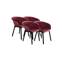 Set 4 scaune bucatarie tip fotoliu cu aditiv de protectie anti UV, 61x64x74 cm, bordo, Raki