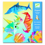 Set 24 hârtii origami cu instrucțiuni Djeco Neon Glam Sea, Djeco