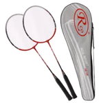 Set Rachete Badminton Aluminiu RCO®, 2 bucati culoare negru/rosu, Husa Cover Total, 3 fluturasi din naylon, NB1005B