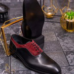 Pantofi eleganți de bărbați din piele naturala, Negru cu bordo - P1612, 