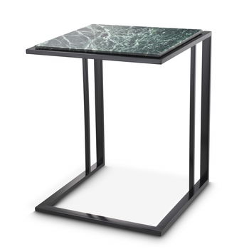 Masuta de colt COCKTAIL cu blat din marmura verde si structura din otel inoxidabil negru L45x45xH58cm