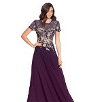 Imbracaminte Femei Betsy Adam Long Embroidered Short Sleeve Chiffon Gown WineGold, Betsy & Adam