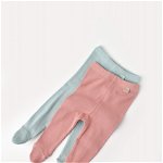 Set 2 pantaloni cu botosei bebe unisex din bumbac organic si modal, verde deschis/roz, Baby Cosy, 6-9 luni