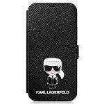Husa Premium Originala Tip Carte Karl Lagerfeld iPhone 12 / 12 Pro Colectia Saffiano Ikonik Metal Negru - Klflbkp12mikmsbk CEL20240