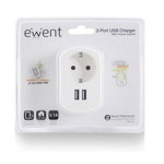 Priză Perete cu 2 Porturi USB Ewent EW1211 3,1 A, Ewent