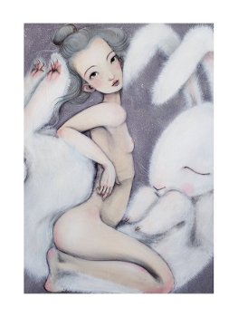 Poster Kralic, in nuante de gri, alb si crem, Lena Brauner, 50 x 70 cm, Léna Brauner
