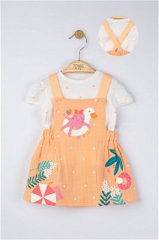 Set rochita din muselina cu tricou cu bulinute pentru fetite, tongs baby (marime: 12-18 luni, culoare: somon), BabyJem