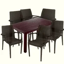 Set mobila gradina CULINARO VINI, masa 90x150x75cm, 6 scaune 58,5x56,5xH85cm polipropilena/fibra sticla maro, Culinaro