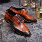 Pantofi eleganti barbatesti din piele naturala, maro cu verde - P1317, 