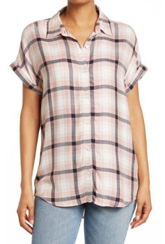Imbracaminte Femei Nordstrom Rack Plaid Short Sleeve Tunic Shirt Pink Adobe Ivory Plaid