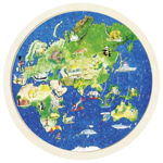 Puzzle circular din lemn - Harta lumii cu animale, 