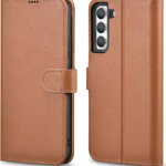 iCarer iCarer Haitang Leather Wallet Case skórzane etui do Samsung Galaxy S22+ (S22 Plus) portfel obudowa pokrowiec brązowy (AKSM05BN), iCarer