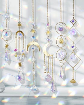 Set de 6 decoratiuni cu cristale pentru ferestre Estefanlo, metal/sticla, multicolor, 37,5 - 45 cm