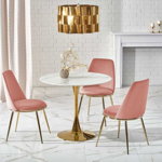 Set masa rotunda Casemiro + 3 scaune K460 roz/auriu, Halmar