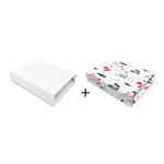 Set 2 cearceafuri cu elastic, MimiNu, Pentru patut leagan sau patut co-sleeper, 90x50 cm, Din bumbac, Material certificat Oeko Tex Standard 100, White and Fox